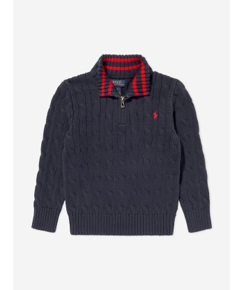 Ralph Lauren Boys Half Zip Jumper in Navy du meilleur 