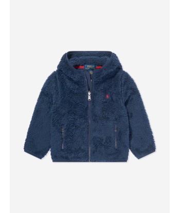 Ralph Lauren Boys Curly Hi-Pile Zip Up Top in Navy Fin de série