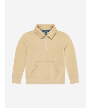 Ralph Lauren Boys Half Zip Sweatshirt in Beige livraison gratuite