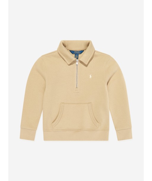 Ralph Lauren Boys Half Zip Sweatshirt in Beige livraison gratuite