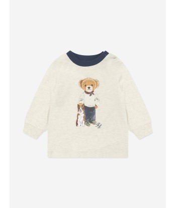 Ralph Lauren Baby Boys Long Sleeve Bear T-Shirt in Beige Les magasins à Paris