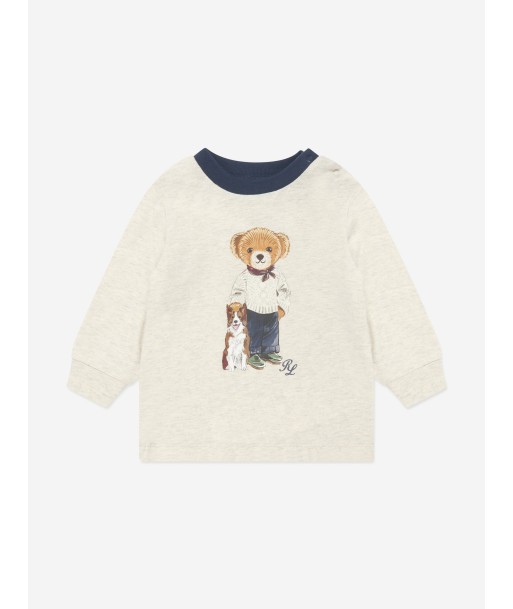 Ralph Lauren Baby Boys Long Sleeve Bear T-Shirt in Beige Les magasins à Paris