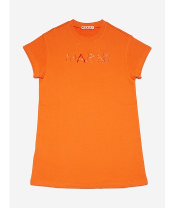 MARNI Girls Fleece Logo Dress in Orange basket pas cher