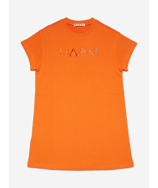 MARNI Girls Fleece Logo Dress in Orange basket pas cher