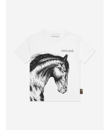 Roberto Cavalli Boys Horse T-Shirt in White vente chaude votre 