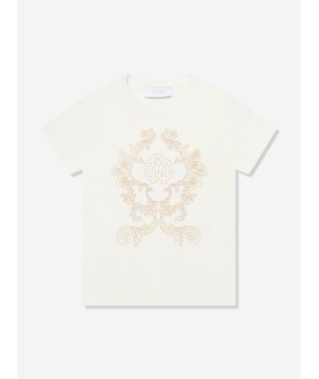 Roberto Cavalli Girls Embroidered Logo T-Shirt in White pas cher 