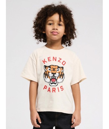 KENZO Kids Tiger Logo T-Shirt in Ivory sur le site 