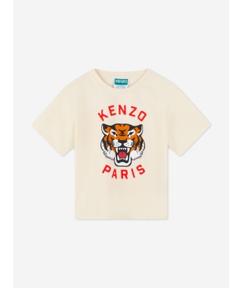 KENZO Kids Tiger Logo T-Shirt in Ivory sur le site 