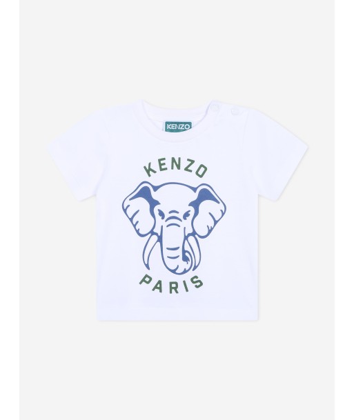 KENZO Baby Boys Elephant Print T-Shirt in White paiement sécurisé