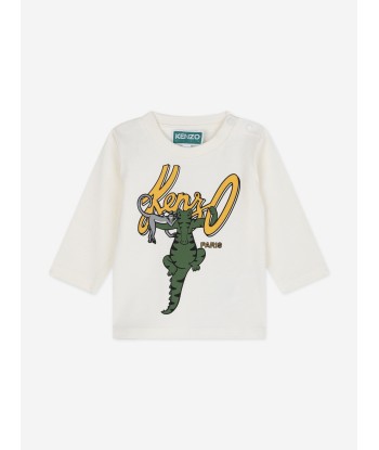 KENZO Baby Boys Long Sleeve Logo T-Shirt in Ivory soldes