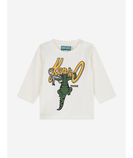 KENZO Baby Boys Long Sleeve Logo T-Shirt in Ivory soldes