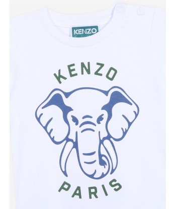 KENZO Baby Boys Elephant Print T-Shirt in White paiement sécurisé