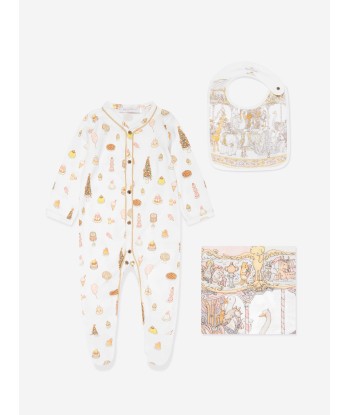 Atelier Choux Baby Carousel Swaddle Bib And Sweetie Pie Playsuit in White Découvrez la collection