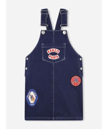 KENZO Girls Badges Dungaree Dress in Navy français