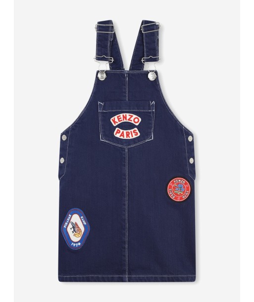 KENZO Girls Badges Dungaree Dress in Navy français