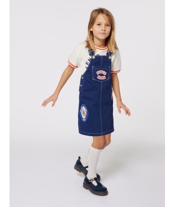 KENZO Girls Badges Dungaree Dress in Navy français