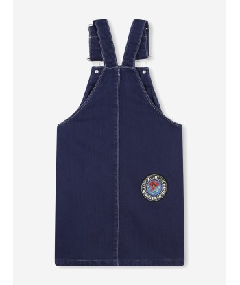 KENZO Girls Badges Dungaree Dress in Navy français