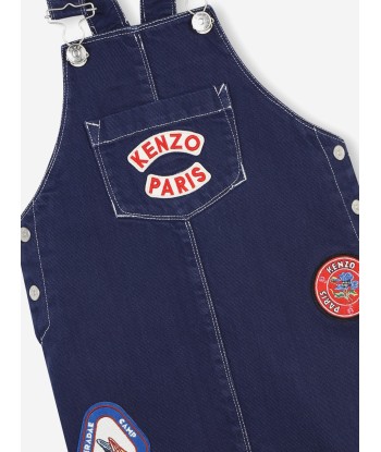 KENZO Girls Badges Dungaree Dress in Navy français