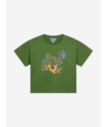 KENZO Boys Tiger Logo T-Shirt in Green sur le site 