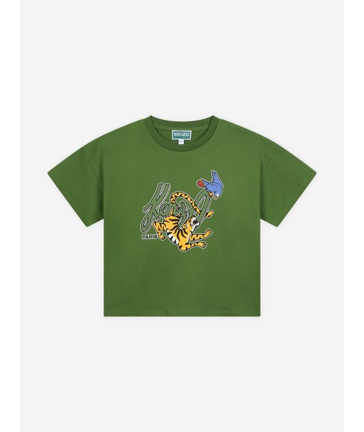 KENZO Boys Tiger Logo T-Shirt in Green sur le site 