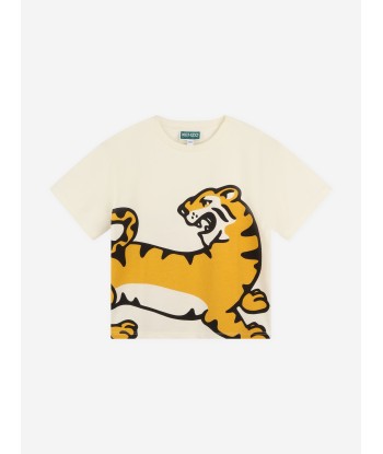 KENZO Boys Tiger Print T-Shirt in Ivory 50% de réduction en Octobre 2024