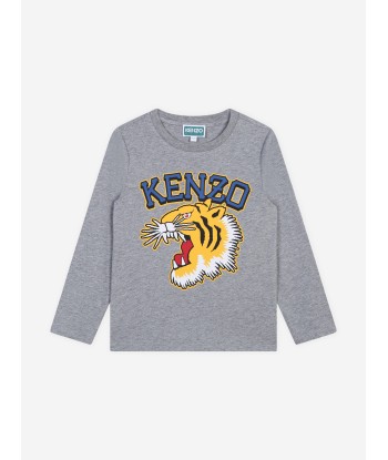 KENZO Boys Long Sleeve Logo T-Shirt in Grey store