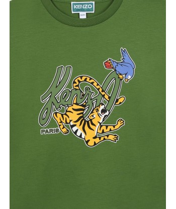 KENZO Boys Tiger Logo T-Shirt in Green sur le site 