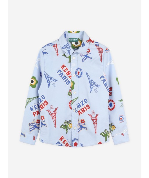 KENZO Boys Logo Print Oxford Shirt in Blue Le MVP de beaucoup