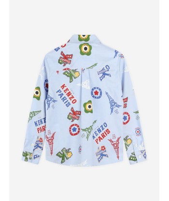 KENZO Boys Logo Print Oxford Shirt in Blue Le MVP de beaucoup