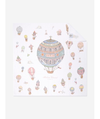 Atelier Choux Baby Hot Air Balloons Swaddle And Satin Bib Set in White sur le site 