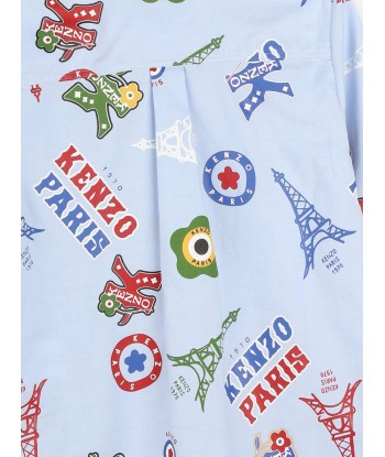 KENZO Boys Logo Print Oxford Shirt in Blue Le MVP de beaucoup