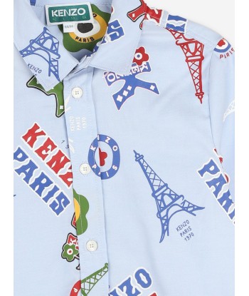 KENZO Boys Logo Print Oxford Shirt in Blue Le MVP de beaucoup