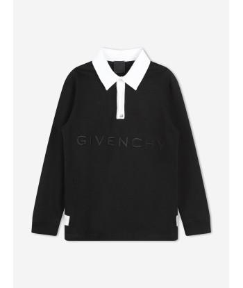 Givenchy Boys Long Sleeve Jersey Polo Shirt in Black en ligne des produits 