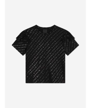 Givenchy Girls Logo Print Ruffle T-Shirt in Black destockage