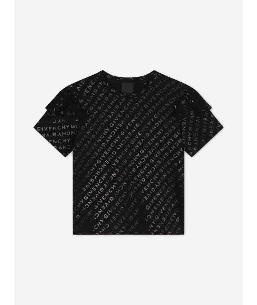 Givenchy Girls Logo Print Ruffle T-Shirt in Black destockage