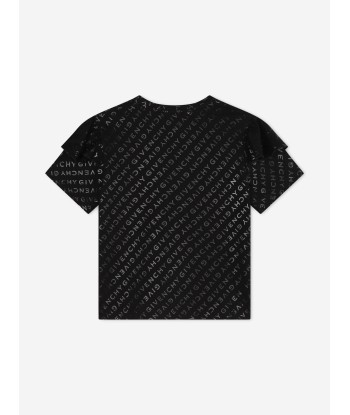 Givenchy Girls Logo Print Ruffle T-Shirt in Black destockage