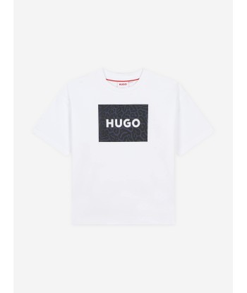 Hugo Boys Logo Print T-Shirt in White la livraison gratuite