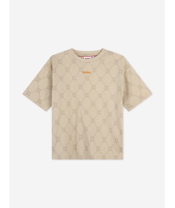 Hugo Boys Monogram Logo T-Shirt in Beige 50-70% off 