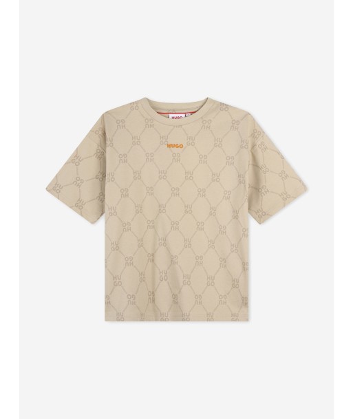 Hugo Boys Monogram Logo T-Shirt in Beige 50-70% off 