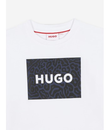 Hugo Boys Logo Print T-Shirt in White la livraison gratuite