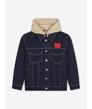 Hugo Boys Hooded Denim Jacket in Blue Faites des économies