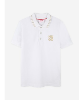 Hugo Boys Logo Print Polo Shirt in White basket pas cher