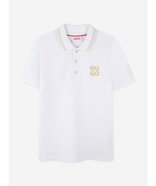 Hugo Boys Logo Print Polo Shirt in White basket pas cher