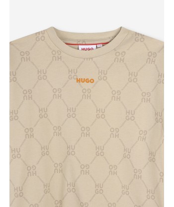 Hugo Boys Monogram Logo T-Shirt in Beige 50-70% off 