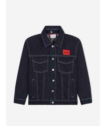 Hugo Boys Hooded Denim Jacket in Blue Faites des économies