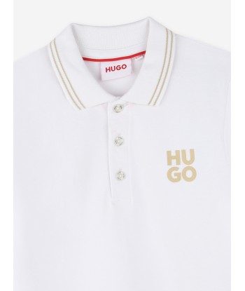 Hugo Boys Logo Print Polo Shirt in White basket pas cher