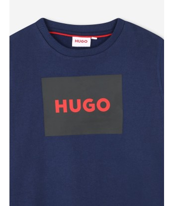 Hugo Boys Logo Print Sweatshirt in Blue sur le site 