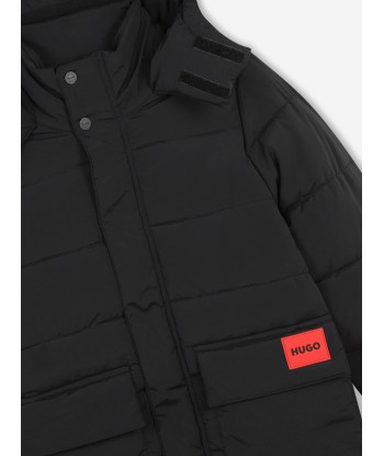 Hugo Boys Long Puffer Jacket in Black Livraison rapide