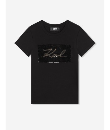 Karl Lagerfeld Girls Reversible Sequin Logo T-Shirt in Black votre restaurant rapide dans 