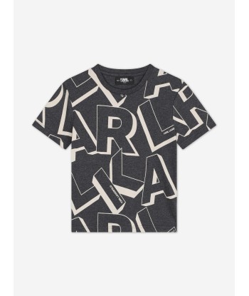 Karl Lagerfeld Boys Logo Print T-Shirt in Grey ouvre sa boutique